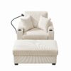 Oversized Chaise Lounge Chair With Ottoman And Storage, Comfy Corduroy Recliner - Beige - Image 6