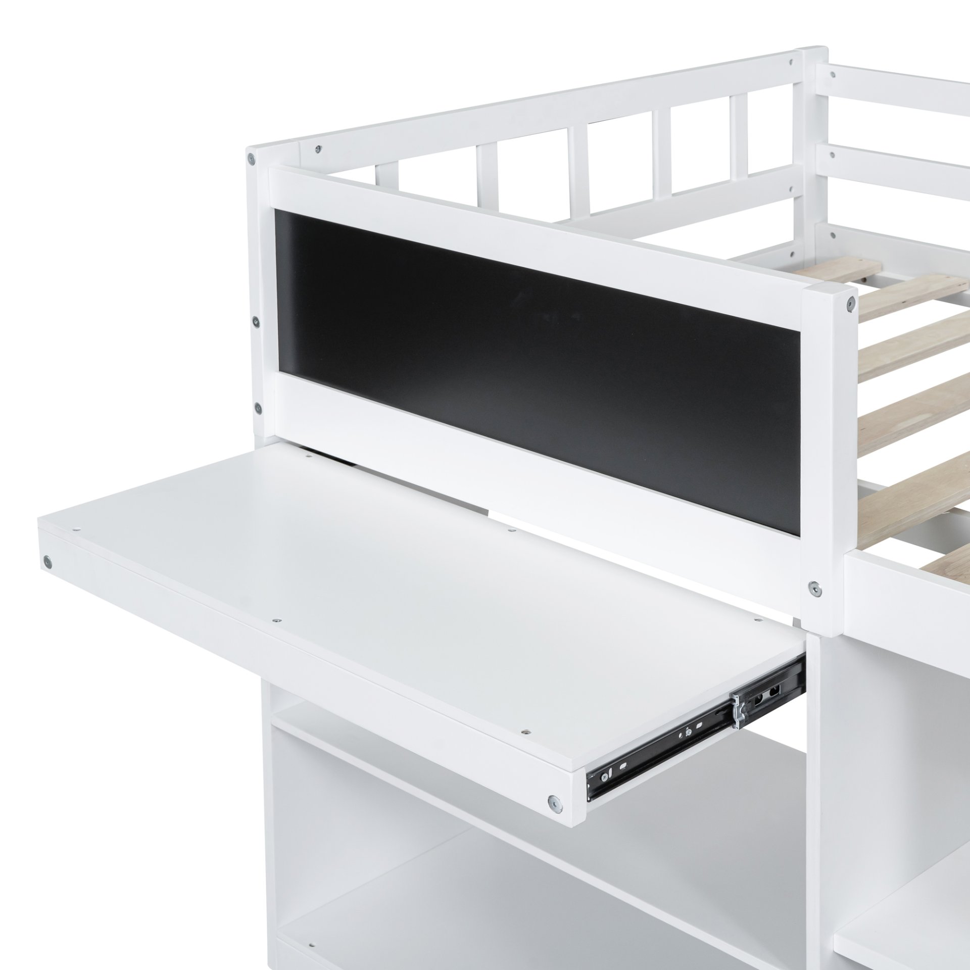 Twin Size Low Loft Bed With Rolling Desk, Shelf And Drawers - White - Image 13