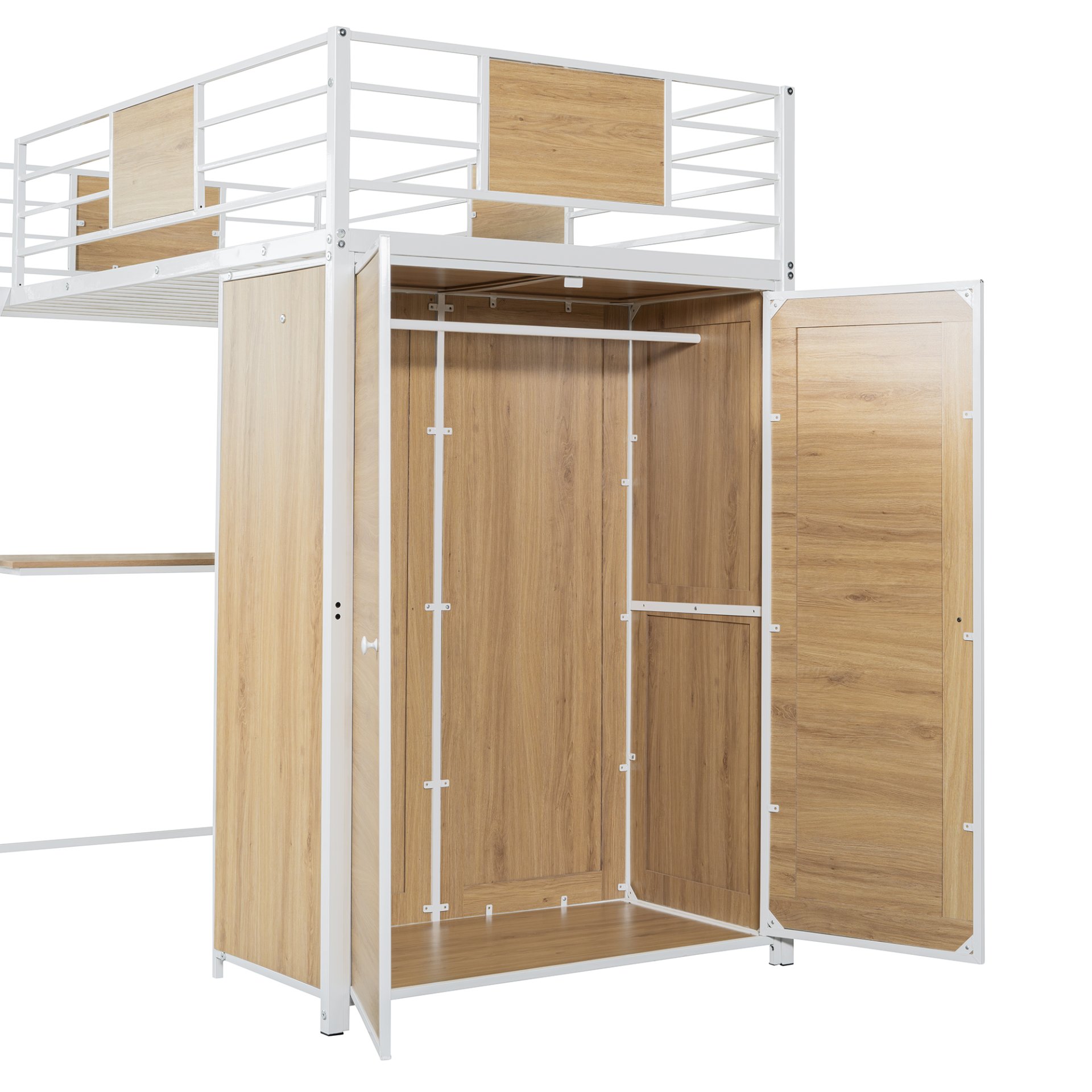 Twin Size Loft Bed With L Shape Desk And Wardrobe - White - Image 13