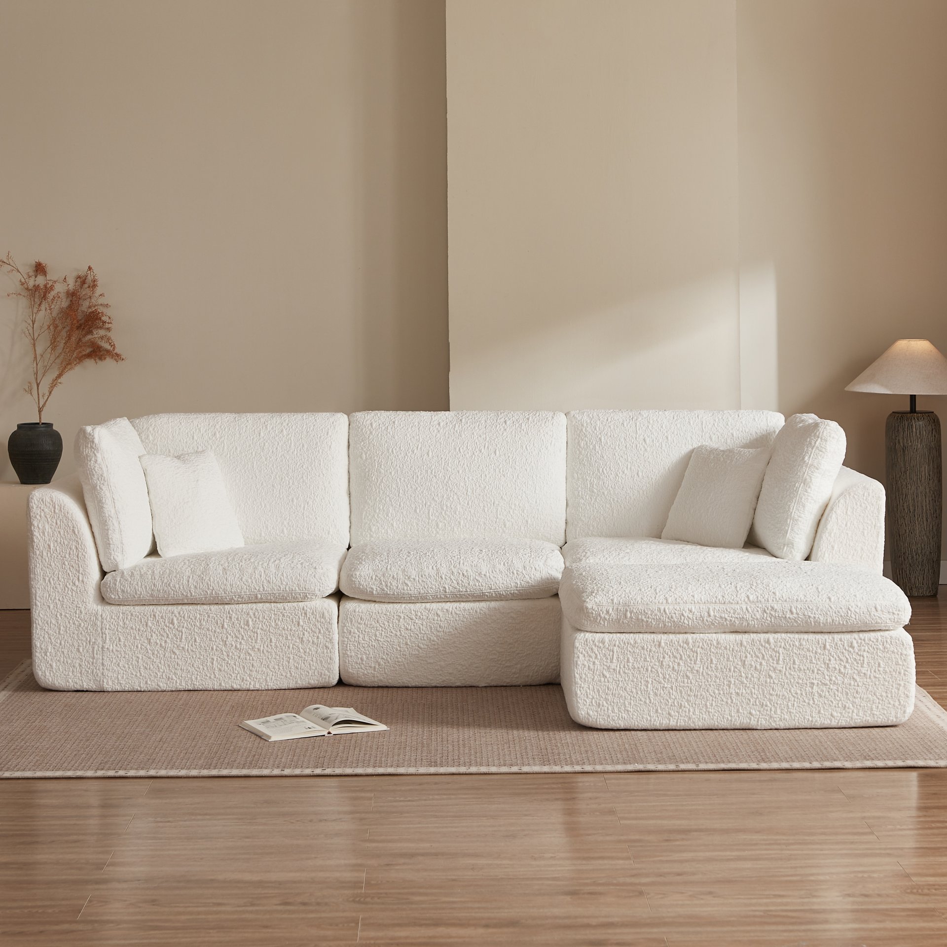 Cloud L Shape Modular Sectional Sofa With Ottoman, 3 Seater Convertible Couch - White - Image 10
