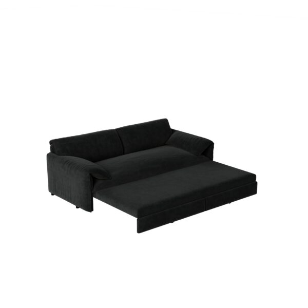 Queen Pull Out Sofa Bed, 3 In 1 Convertible Sleeper Sofa With Side Storage Multifunctional Velvet Loveseat Bed For Living Room - Black