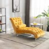 Velvet Button Tufted Upholstered Chaise Lounge Chair With Pillow For Bedroom Living Room Office - Mustard - Image 8