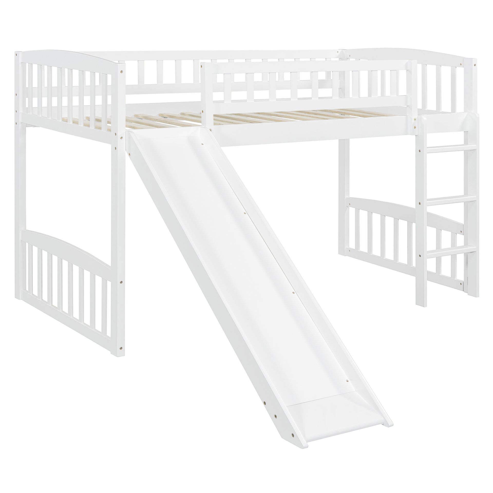 Twin Size Loft Bed With Slide And Ladder - White - Image 14