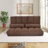 Double Chaise Lounge Sofa Floor Couch And Sofa With Two Pillows - Brown - Image 7