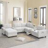 Sectional With Acrylic Table Top U Shaped Couch Set With 2 Consoles USB Charger, Storage Drawers And Pockets Movable Ottoman Tufted Sofa - Light Gray - Image 17