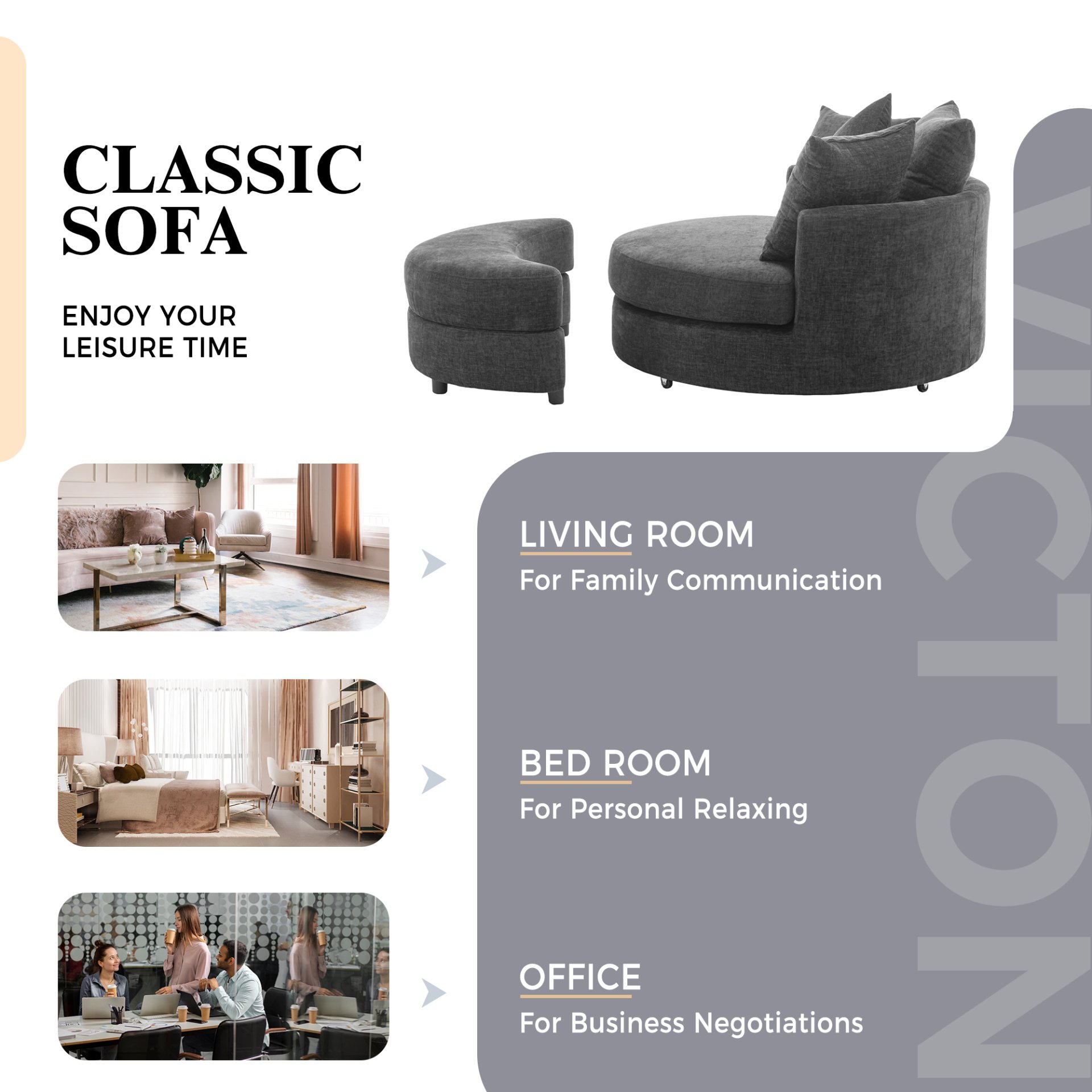 360° Swivel Accent Barrel Chair With Storage Ottoman & 4 Pillows, Modern Chenille Leisure Chair Round Accent For Living Room - Gray - Image 7