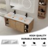 Modern 48" Wall Mounted Bathroom Vanity With Double Resin Sink And Storage Rack Soft Close Doors - Imitative Oak - Image 7