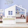 Twin Size House Bed With Sofa, Kids Platform Bed With 2 Drawers And Storage Shelf - White - Image 2