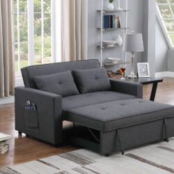 Zoey - Linen Convertible Sleeper Loveseat With Side Pocket - Dark Gray