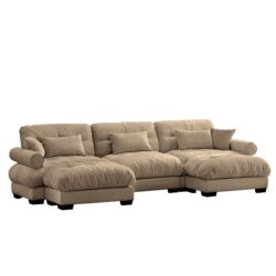 Modern U Shape Modular Sectional Sofa Couch With Movable Ottomans Velvet Convertible L Shaped Living Room Sofa - Camel