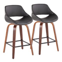 Fabrico - Mid-Century Modern Fixed Height Counter Stool With Square Footrest (Set of 2) - Walnut / Gray