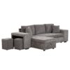 Modern L-Shape 3 Seat Reversible Sectional Couch, Pull Out Sleeper Sofa With Storage Chaise And 2 Stools For Living Room Furniture Set - Knox Charcoal - Image 13