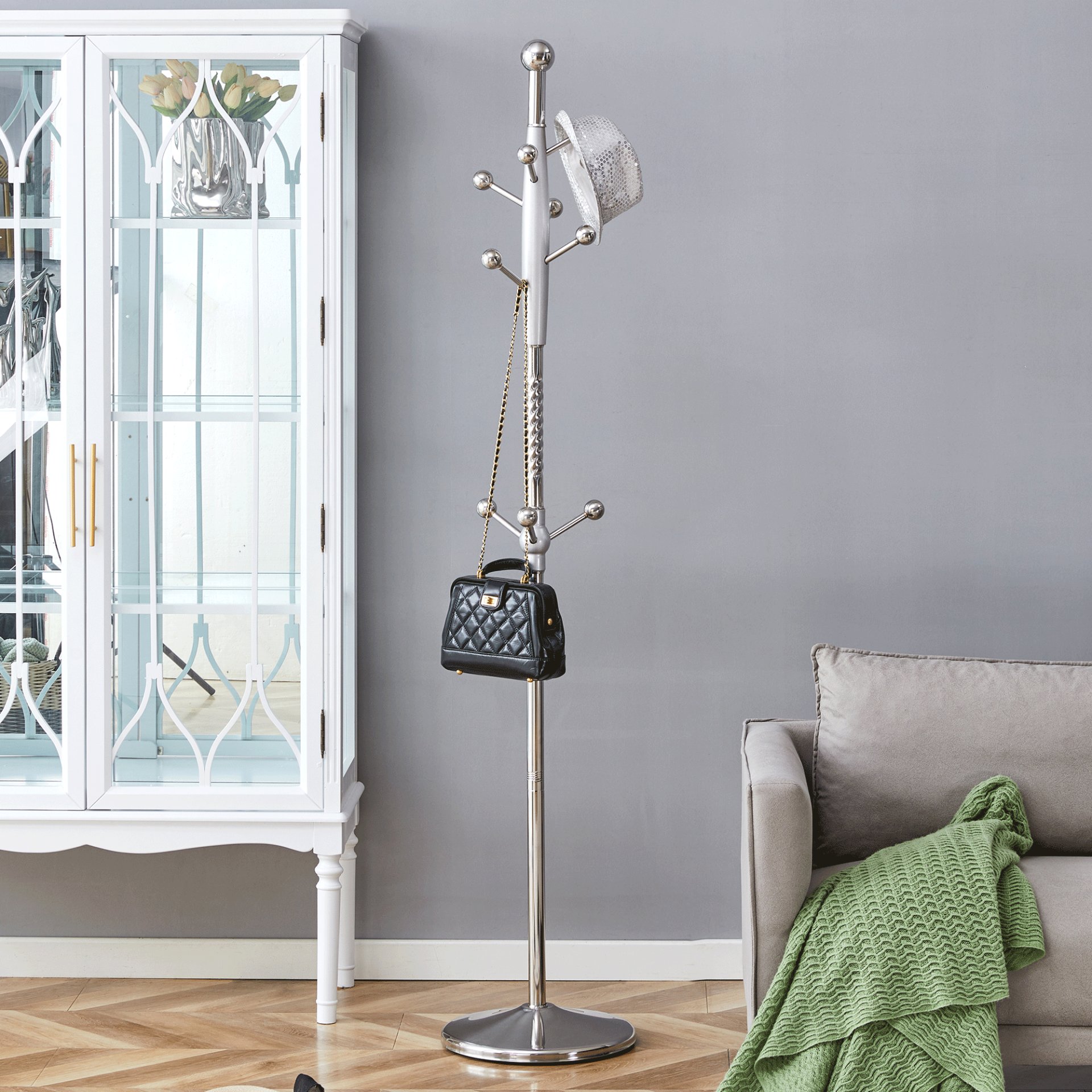 Modern Stainless Steel Spray Painted Hanger With Reinforcement 72" Raised Design Optional - Silver - Image 2