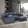 Luxury Modular U Shaped Sectional Sofa With Chaise Lounge And Bed Corduroy Upholstery - Gray - Image 6