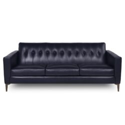 Mid-Century Tufted Leather Sofa - Navy