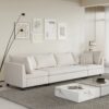 Modern Modular Sectional Oversized 4 Seat Couch Set With 4 Pillows, Minimalist Style Wide Seat Comfy Sofa - Cream - Image 11