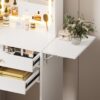 Contemporary Small Space Vanity Table Set With Adjustable Lighted Mirror And Storage Chair - White - Image 5