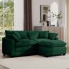 Stylish L Shaped Corduroy 2 Seater Sofa With Ottoman For Small Spaces - Green - Image 5