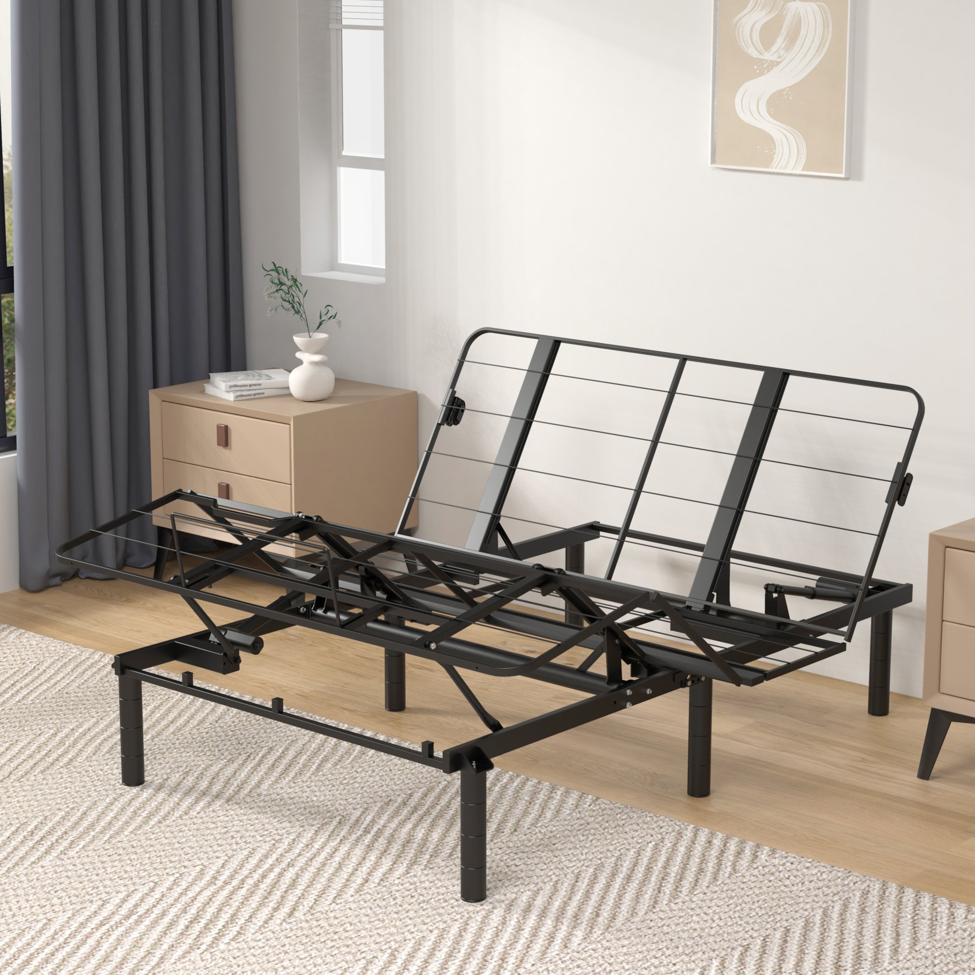 Zero Clearance Adjustable Bed Base Frame With Quiet Motor And Dual USB Ports, Queen Size - Black - Image 2