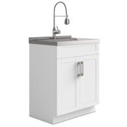 Hennessy - Deluxe Laundry Cabinet & Faucet And Stainless Steel Sink - White