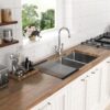 Undermount Double Bowl Kitchen Sink 60 / 40 16 Gauge, 9" Depth - Brushed Nickel - Image 2