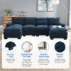 Modern U-Shaped Sectional Sofa With Waist Pillows, 6 Seat Upholstered Symmetrical Sofa Furniture, Sleeper Sofa Couch With Chaise Lounge - Blue - Image 15