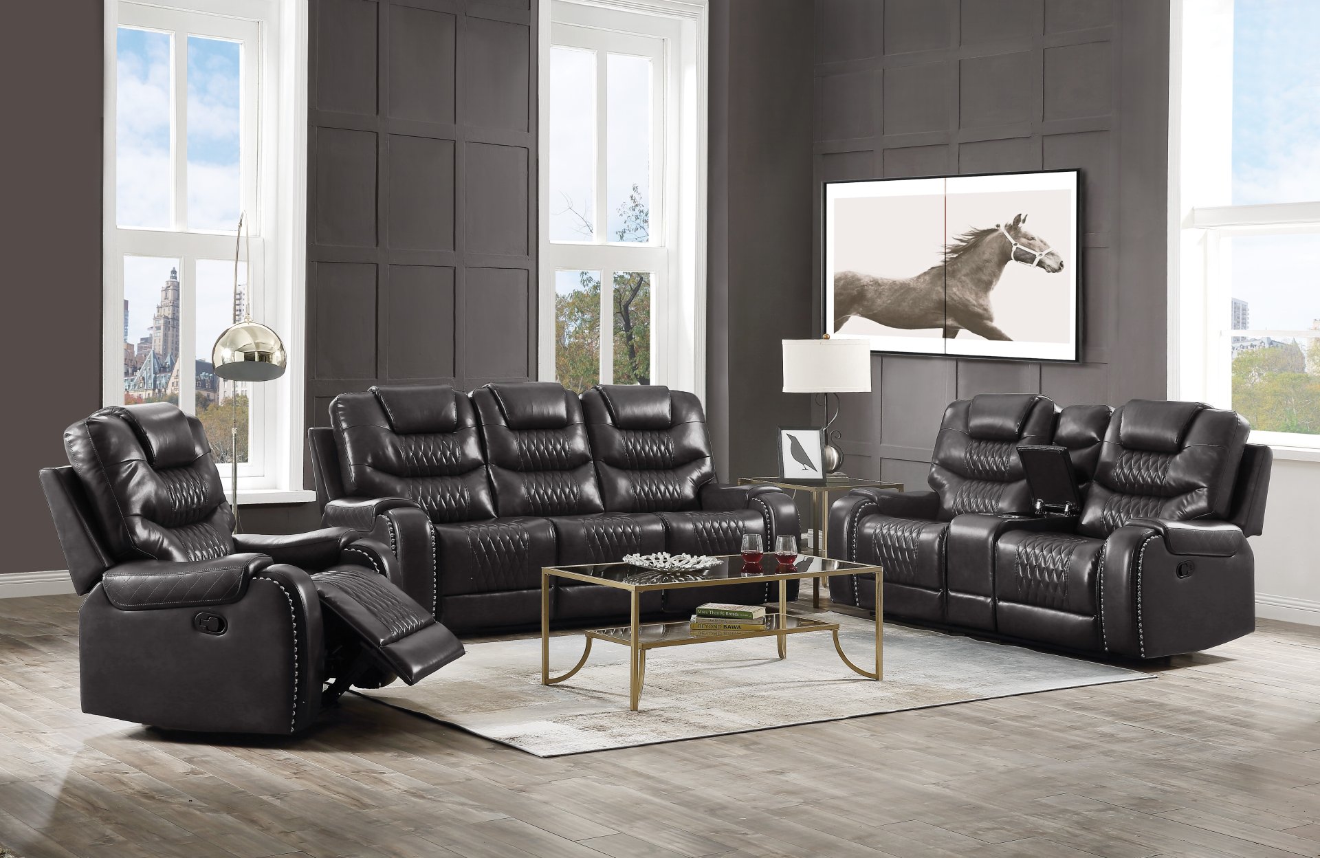 Braylon - Magnetite Synthetic Leather Manual Recliner Sofa - Brown - Image 3