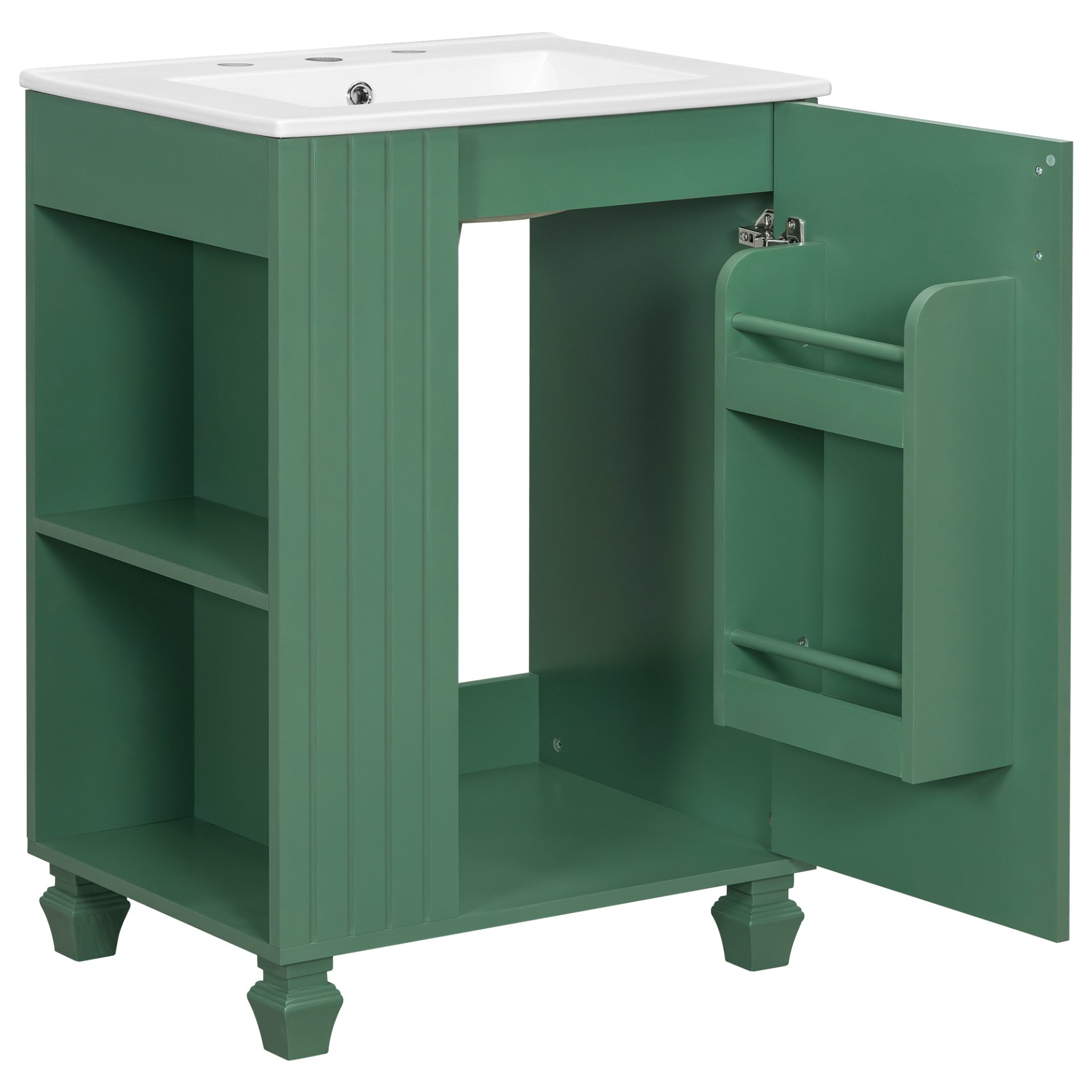 Classic Retro 24" Bathroom Vanity With Sink, Door Shelf, Side Open Storage Frame - Green - Image 14