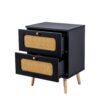 2 Drawer Rattan Nightstand For Bedroom And Living Room, End Table, Side Table With 2 Hand Made Rattan Decorated Drawers - Black - Image 12