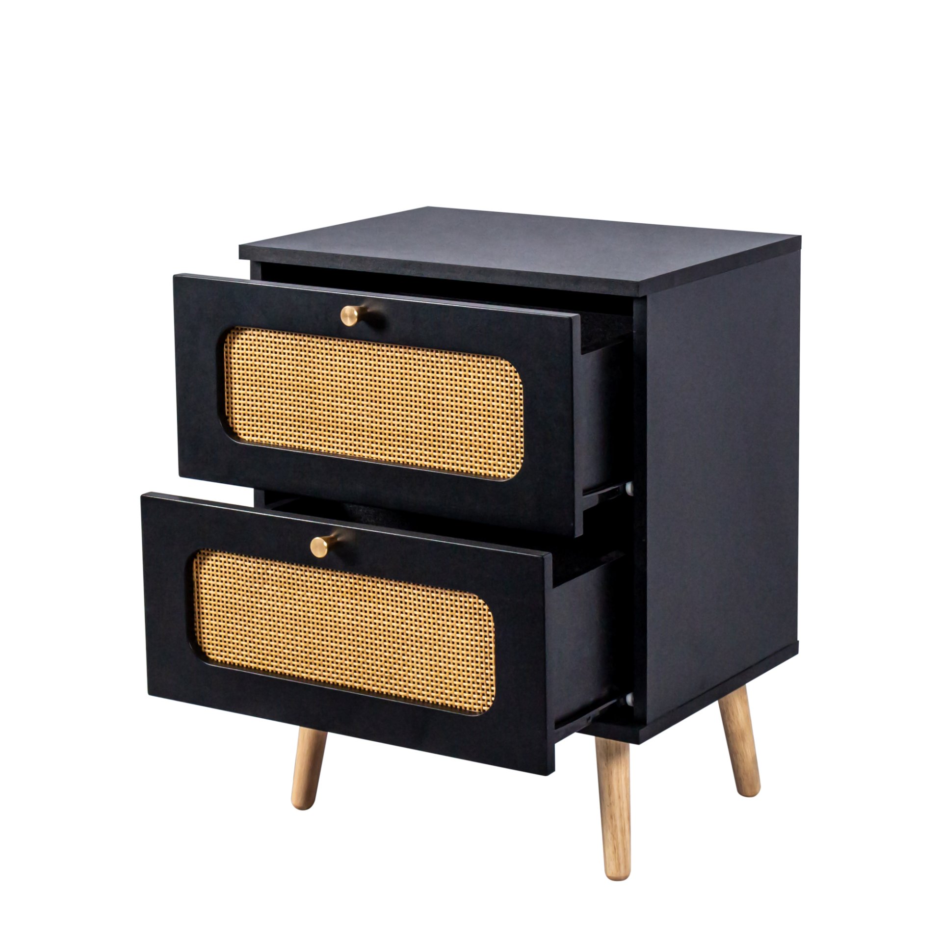2 Drawer Rattan Nightstand For Bedroom And Living Room, End Table, Side Table With 2 Hand Made Rattan Decorated Drawers - Black - Image 12