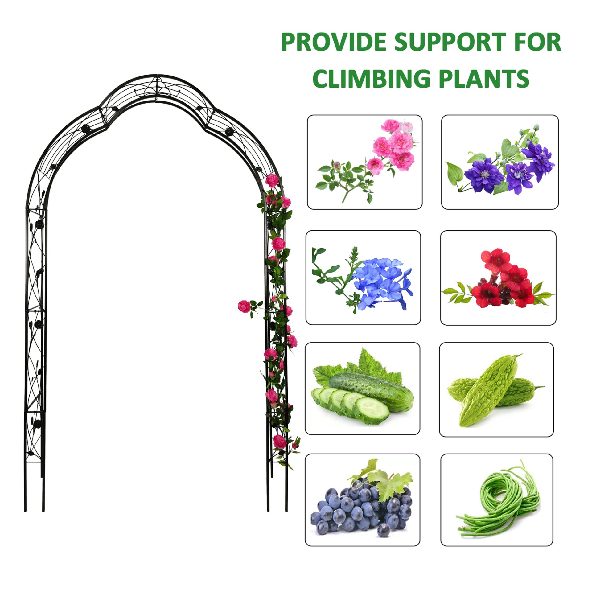 Metal Garden Arch Assemble Freely With 8 Styles Garden Arbor Trellis Climbing Plants Support Rose Arch - Black - Image 14