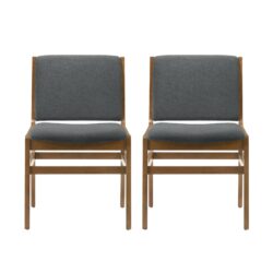 Contemporary Dining Chair Set Upholstered Fabric With Rubberwood Frame - Dark Gray