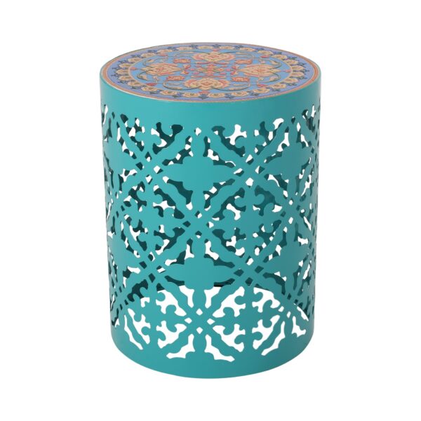Airy - Outdoor Side Table With Lace Cut Design And Metal Frame - Teal