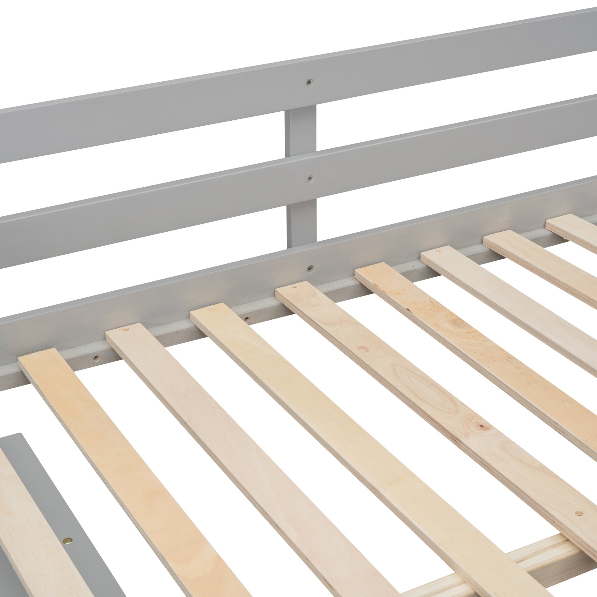 Full Size Loft Bed With Retractable Writing Desk And 3 Drawers With Storage Stairs And Shelves - Gray - Image 15