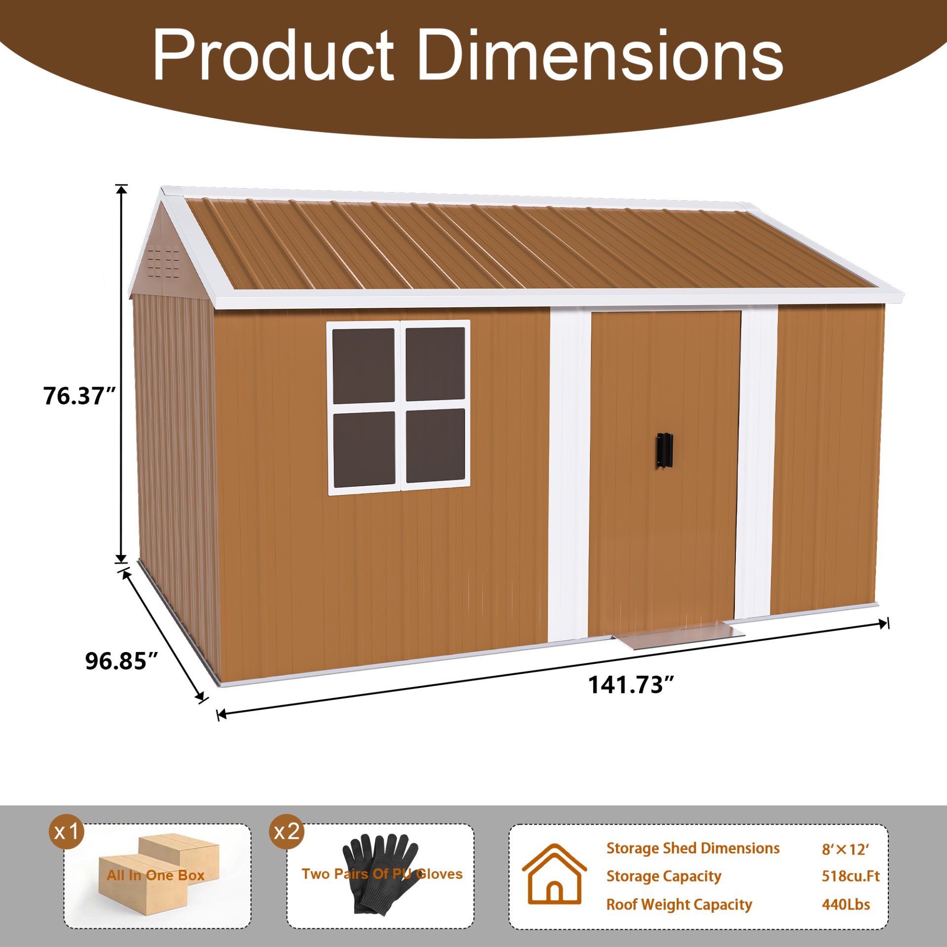 Heavy Duty Storage Shed, Windows, Lockable Door & Ventilation - Brown - Image 3
