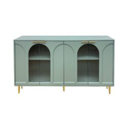 Accent Cabinet Lacquered Wooden Cabinet With 4 Glass Doors Sideboard Buffet Server Cabinet Storage Cabinet, For Living Room, Entryway, Hallway, Office, Kitchen And Dining Room - Mint Green