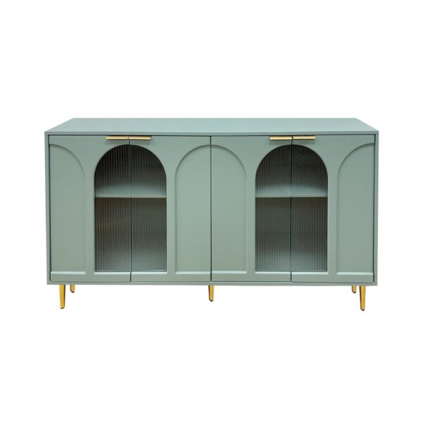 Accent Cabinet Lacquered Wooden Cabinet With 4 Glass Doors Sideboard Buffet Server Cabinet Storage Cabinet, For Living Room, Entryway, Hallway, Office, Kitchen And Dining Room - Mint Green