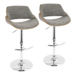 Fabrizzi - Mid-Century Modern Adjustable Barstool With Swivel (Set of 2) - Chrome / Walnut / Gray