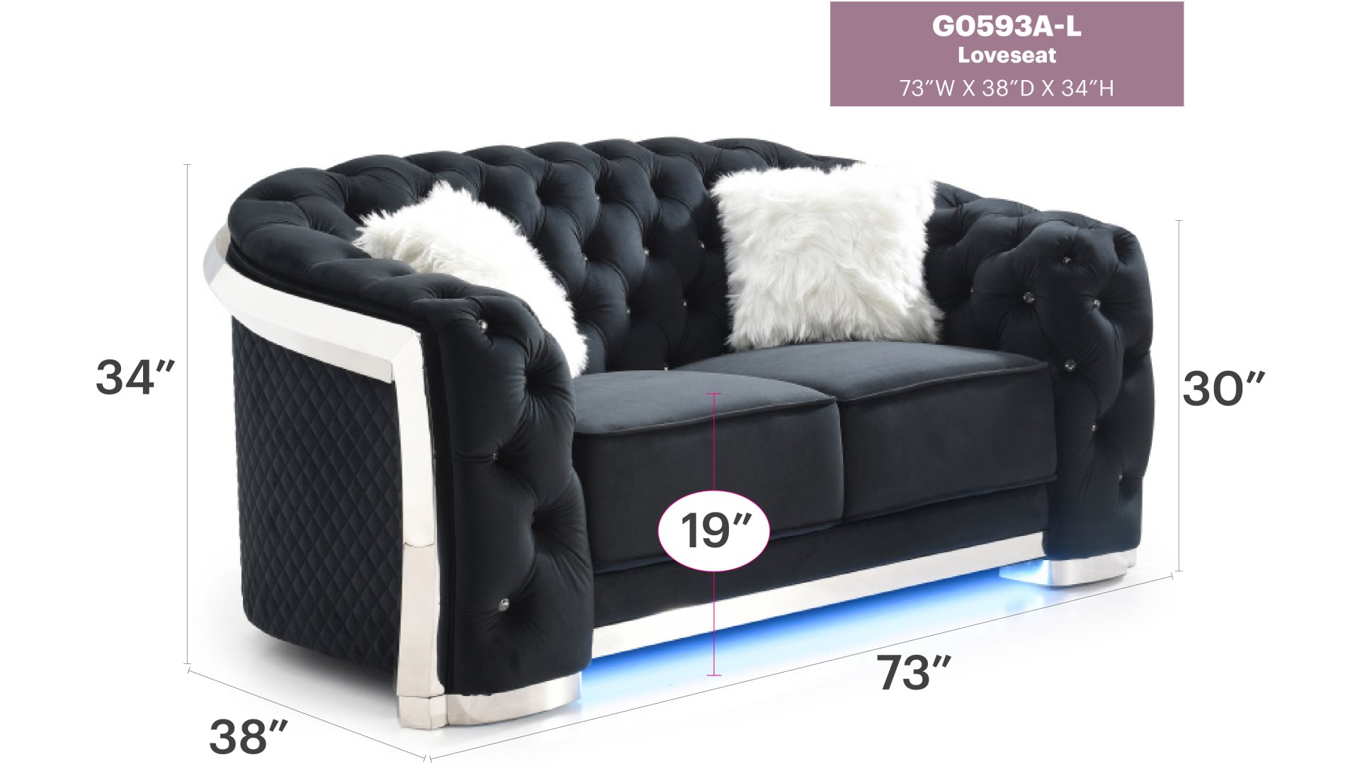 Loveseat With Flared Arms - Black - Image 2