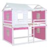 Full Size Bunk House Bed With Tent - Pink / White - Image 2