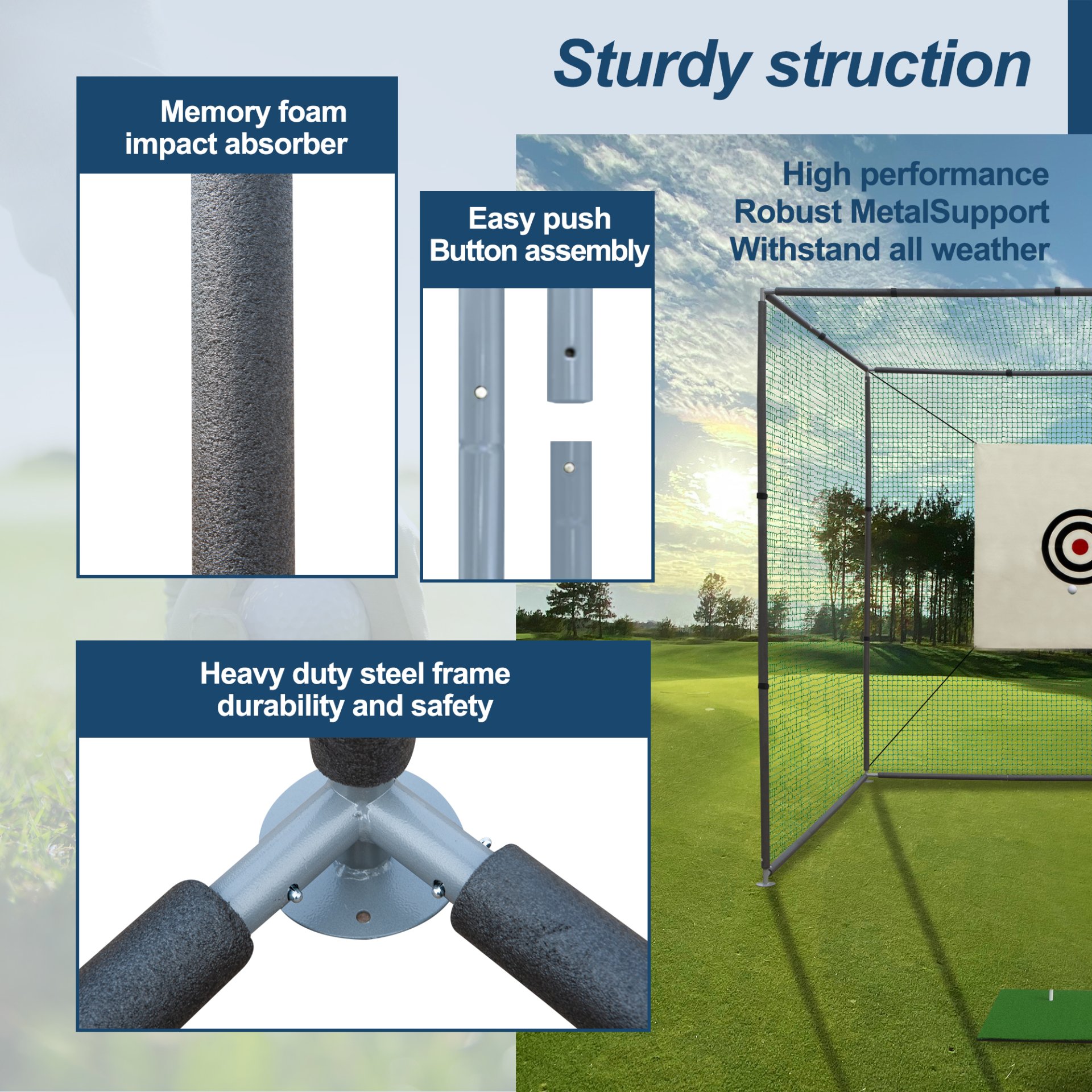 Golf Practice Net Cage With Metal Frame Hitting Net Kit Indoor Outdoor - Black - Image 8