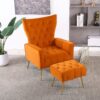 Modern Accent Chair With Ottoman, Comfy Armchair For Living Room, Bedroom, Apartment, Office - Orange - Image 3
