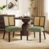 Mid Century Rattan Dining Chair Without Arms (Set of 2) - Dark Brown / Green - Image 2