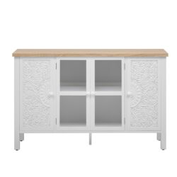 Retro TV Stand For TVs Up To 43", Entertainment Center Media Console Cabinet With 3 Spacious Cabinets, Glass Cabinet Doors And Anti-Tip Device For Living Room - White