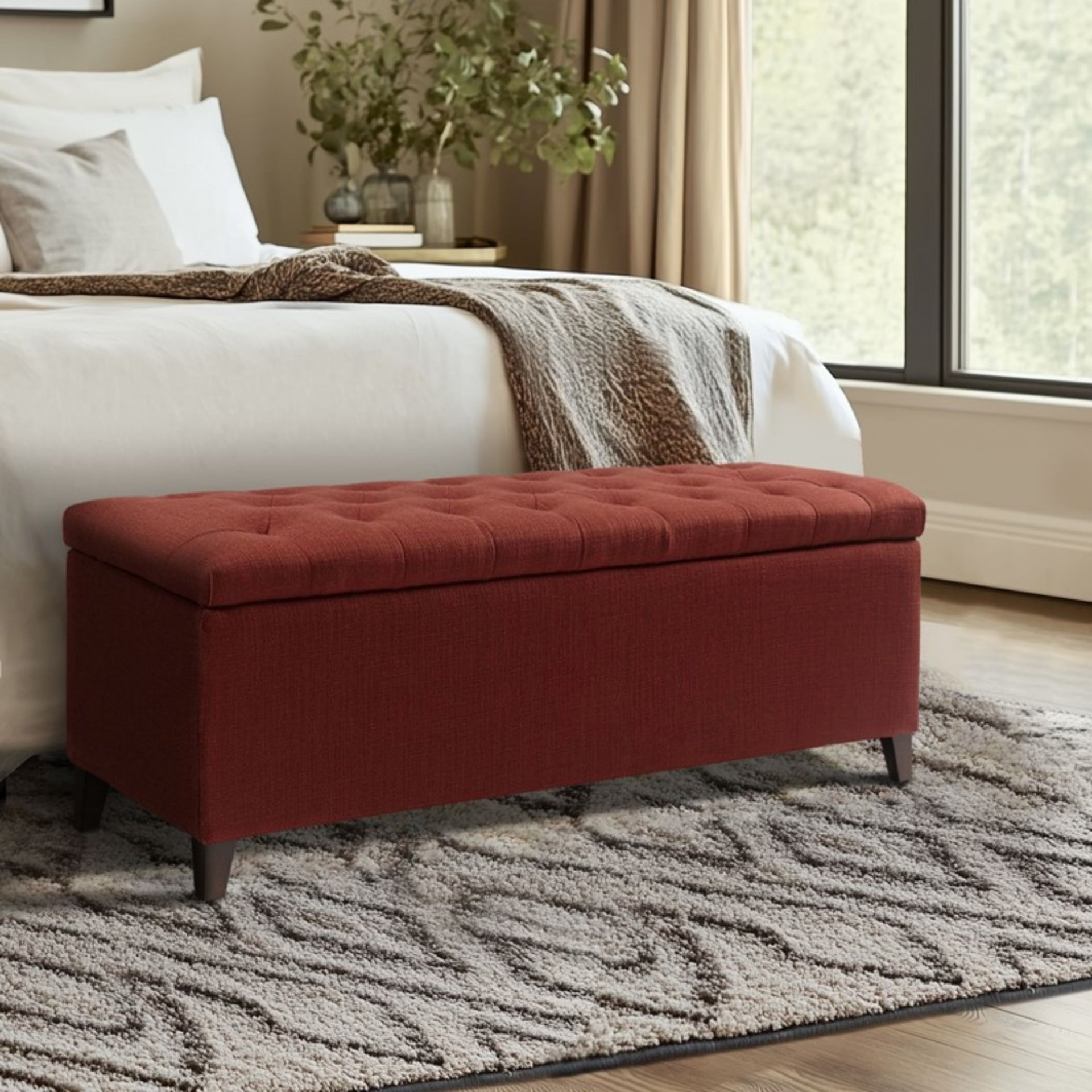 Shandra - Tufted Top Soft Close Storage Bench - Rust Red - Image 10