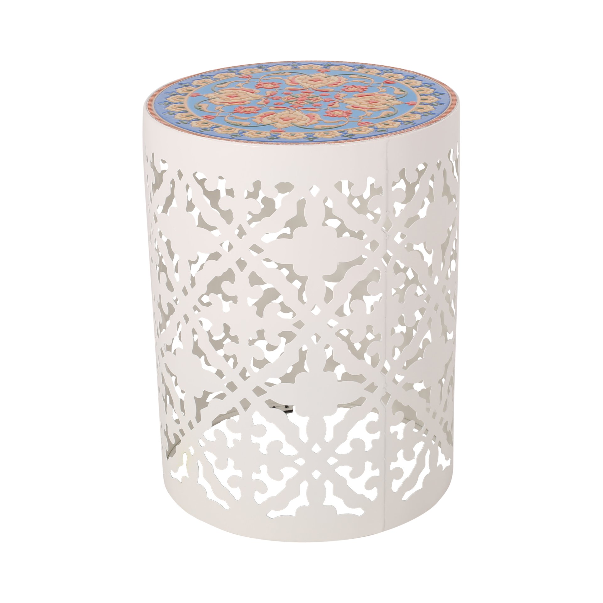 Airy - Outdoor Side Table With Lace Cut Design And Metal Frame - White - Image 9