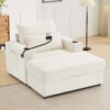 Modern Style Armchair Chaise Lounge Sofa Couch With Movable Storage Ottoman, USB Ports, Cup Holders, Phone Holder Chenille - Beige - Image 3