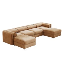 Modular Sectional Sofa With Storage Ottoman Extra Large U Shaped Convertible Couch Deep Seat Cylindrical Backrest And Armrests Chenille - Camel