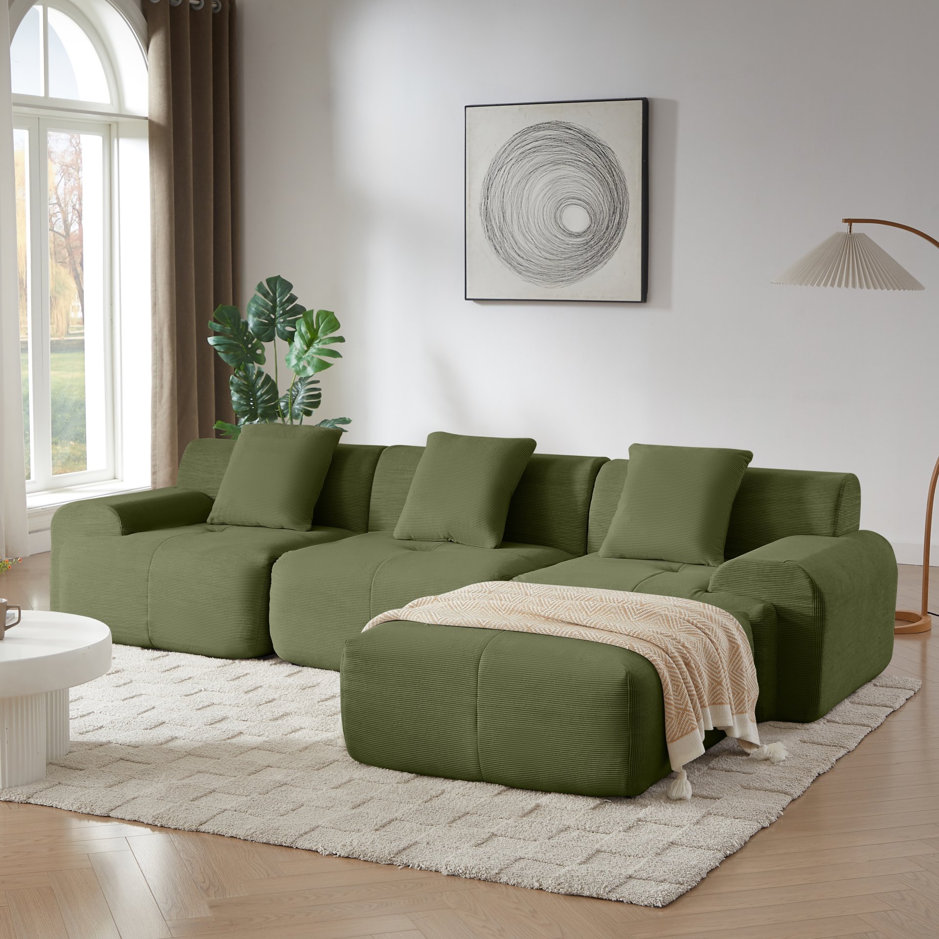 L Shaped Modular Sectional Sofa, Oversized 3 Seater With Deep Seat And Movable Ottoman - Green - Image 2