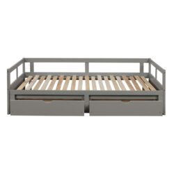 Daybed With Trundle And Two Storage Drawers, Sofa Bed For Bedroom Living Room - Gray